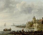Jan van  Goyen River Scene with a Fortified Shore oil painting on canvas